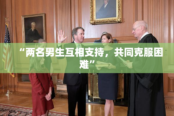 “两名男生互相支持，共同克服困难”